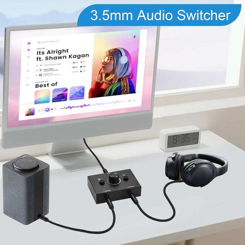 Zeroffi 3.5mm Stereo Audio Switch Audio Switcher Passive Speaker Headphone Manual Selector Splitter Box Audio Sharing - Image 5